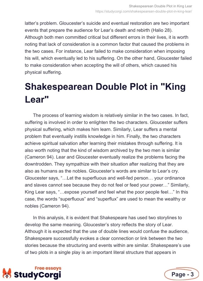 Shakespearean Double Plot in "King Lear" Free Essay Example