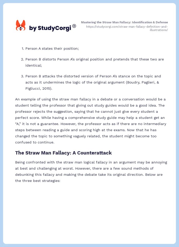 Straw Man Fallacy Definition and Illustrations Free Essay Example