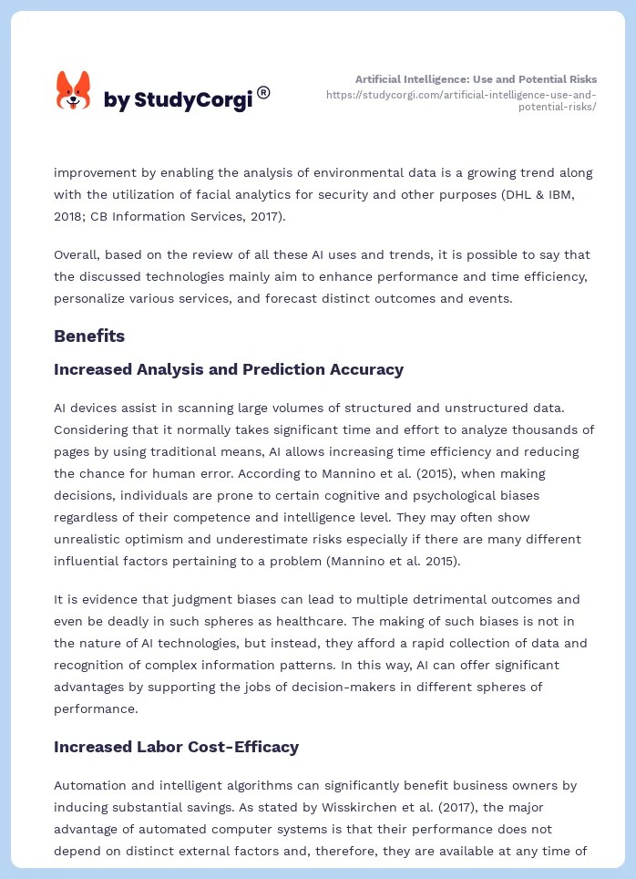 Artificial Intelligence Use and Potential Risks Free Essay Example