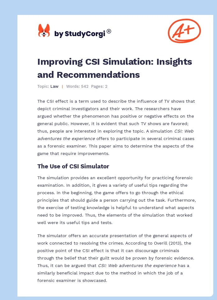 "CSI Web Adventures the Experience" Simulation TV Show Analysis Free Essay Example