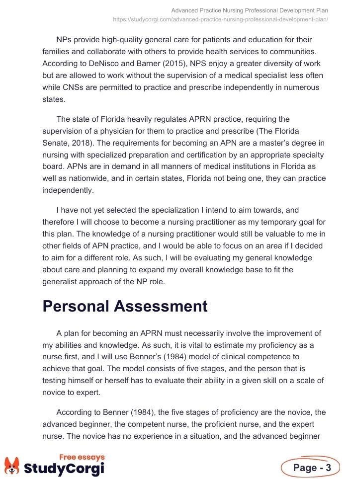 Advanced Practice Nursing Professional Development Plan Free Essay