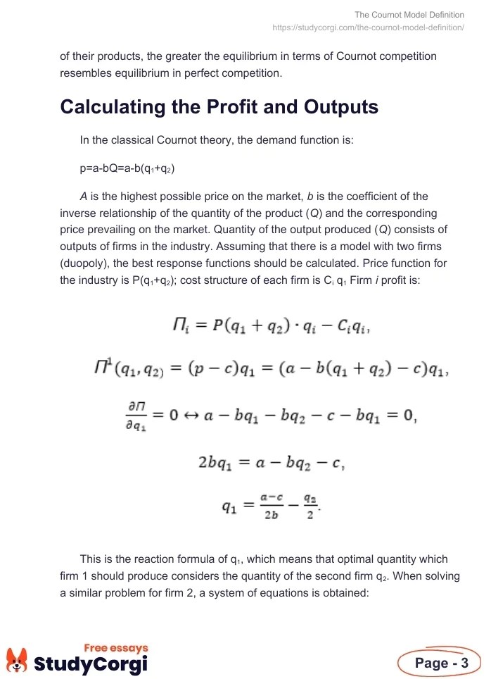 The Cournot Model Definition Free Essay Example