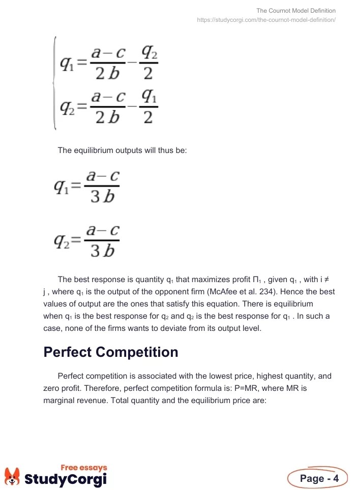 The Cournot Model Definition Free Essay Example