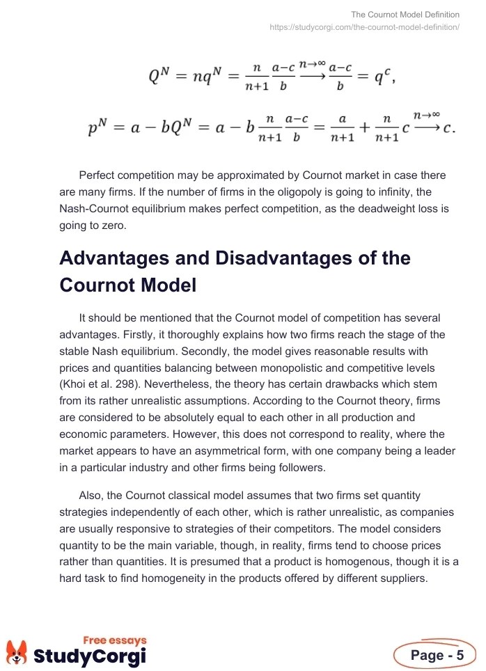 The Cournot Model Definition Free Essay Example
