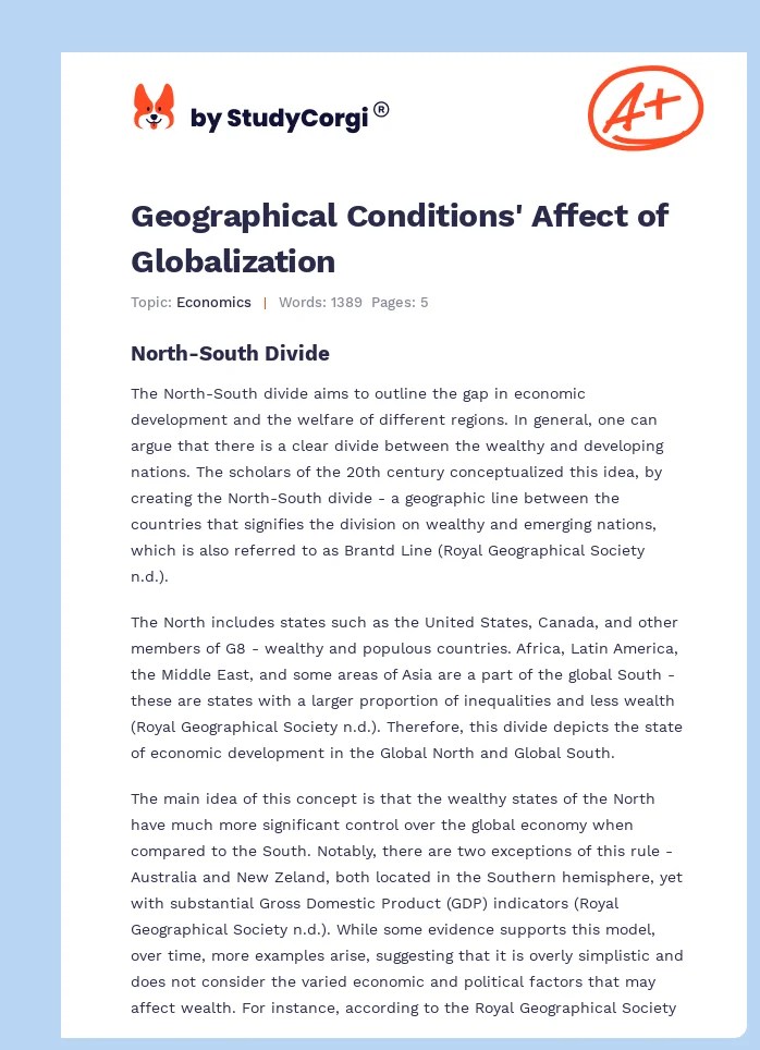 Geographical Conditions' Affect of Globalization Free Essay Example