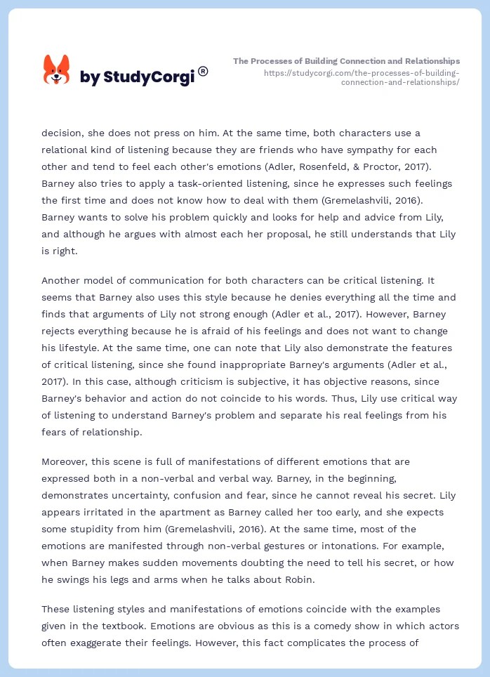 The Processes of Building Connection and Relationships Free Essay Example