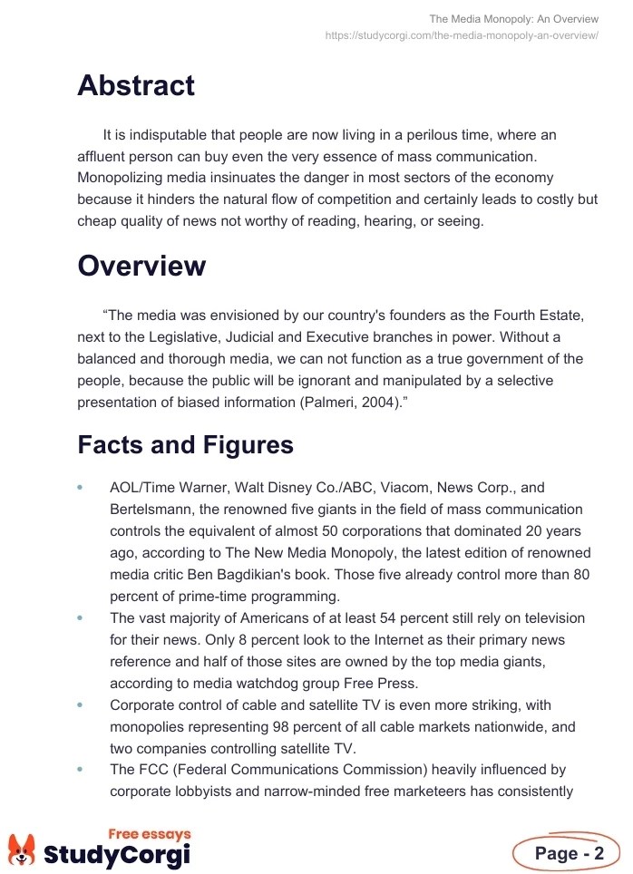 The Media Monopoly An Overview Free Essay Example