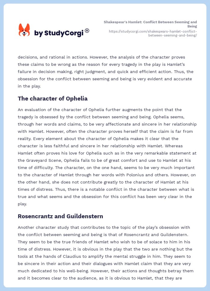 Shakespear's Hamlet Conflict Between Seeming and Being Free Essay