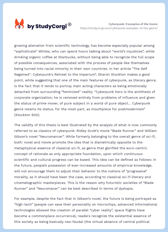 Cyberpunk Examples of the Genre Free Essay Example
