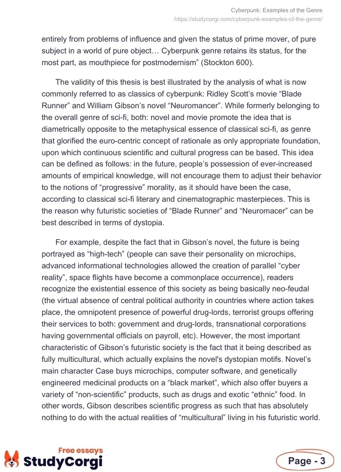 Cyberpunk Examples of the Genre Free Essay Example