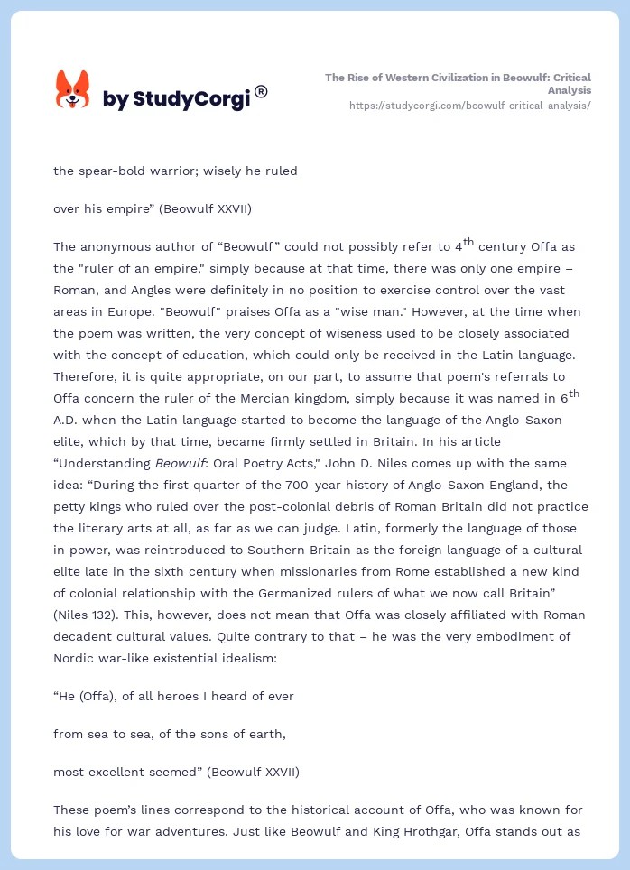 Beowulf Critical Analysis Free Essay Example