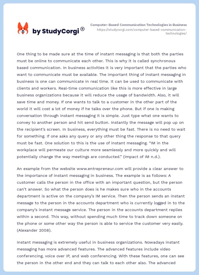 ComputerBased Communication Technologies in Business Free Essay Example