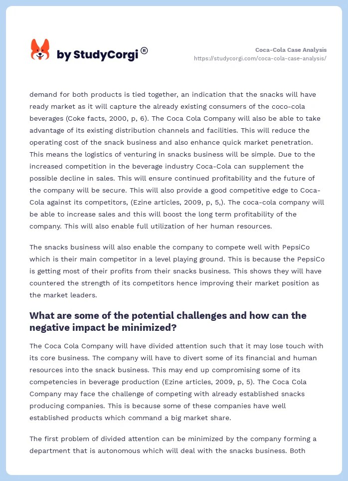 CocaCola Case Analysis Free Essay Example