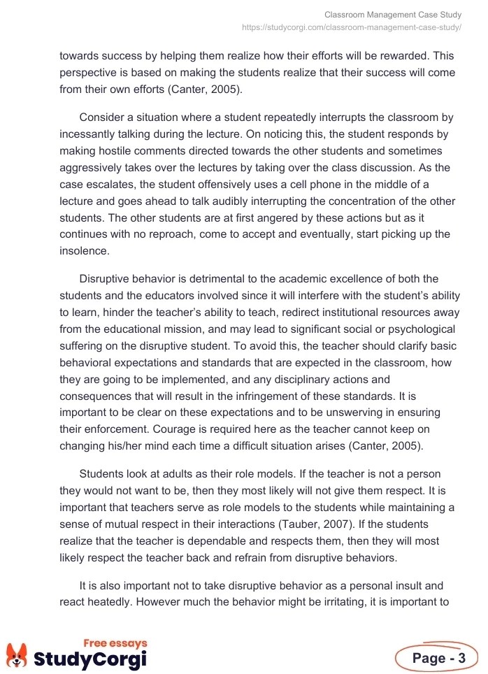 Classroom Management Case Study Free Essay Example