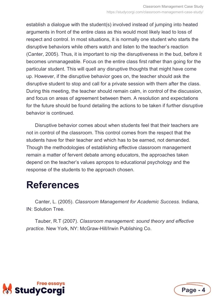 Classroom Management Case Study Free Essay Example