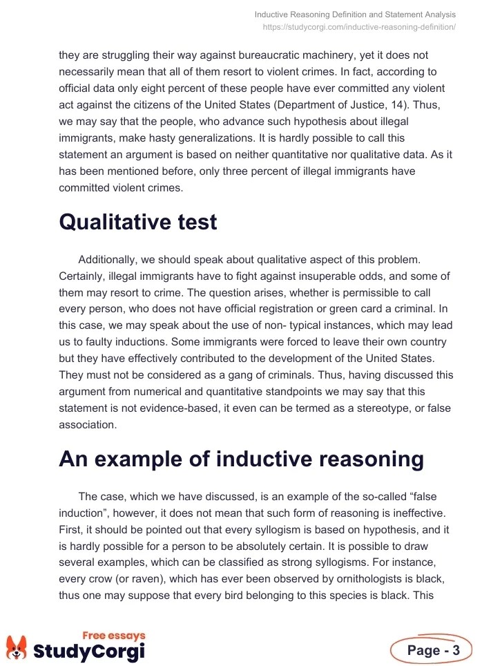 Inductive Reasoning Definition and Statement Analysis Free Essay Example