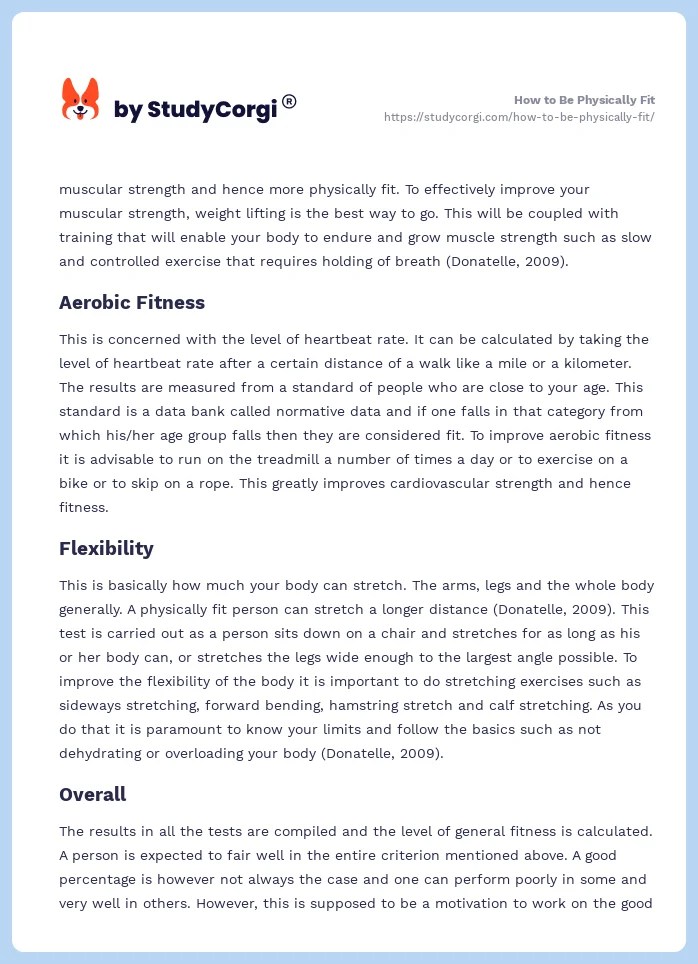 How to Be Physically Fit Free Essay Example
