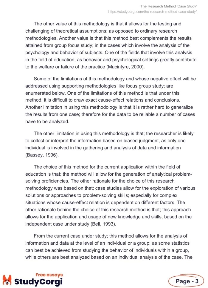 The Research Method 'Case Study' Free Essay Example