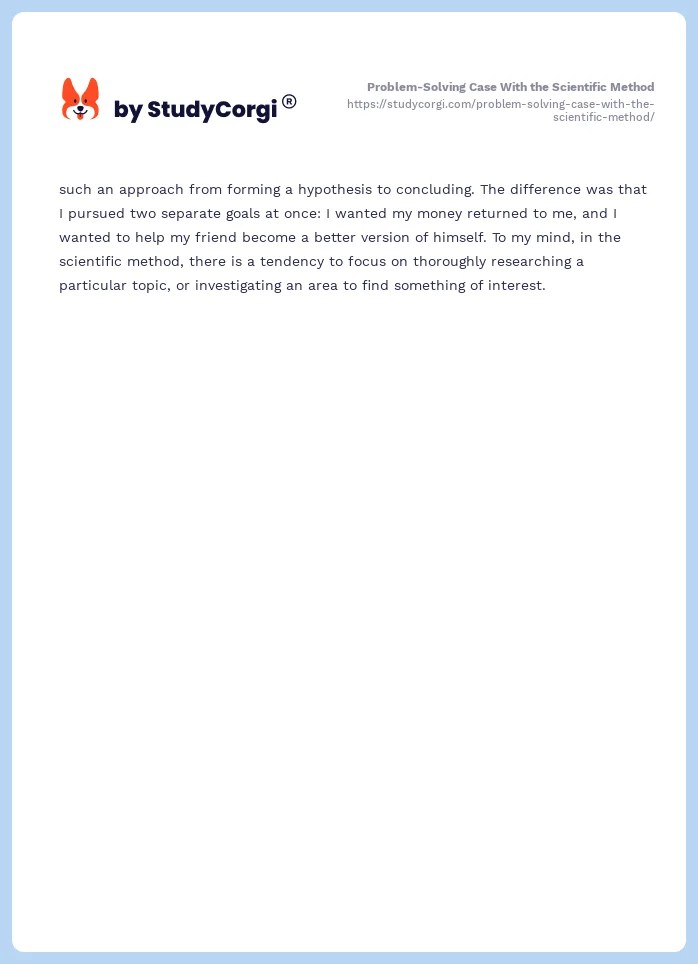 ProblemSolving Case With the Scientific Method Free Essay Example