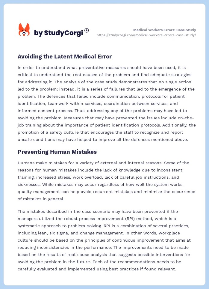 Medical Workers Errors Case Study Free Essay Example