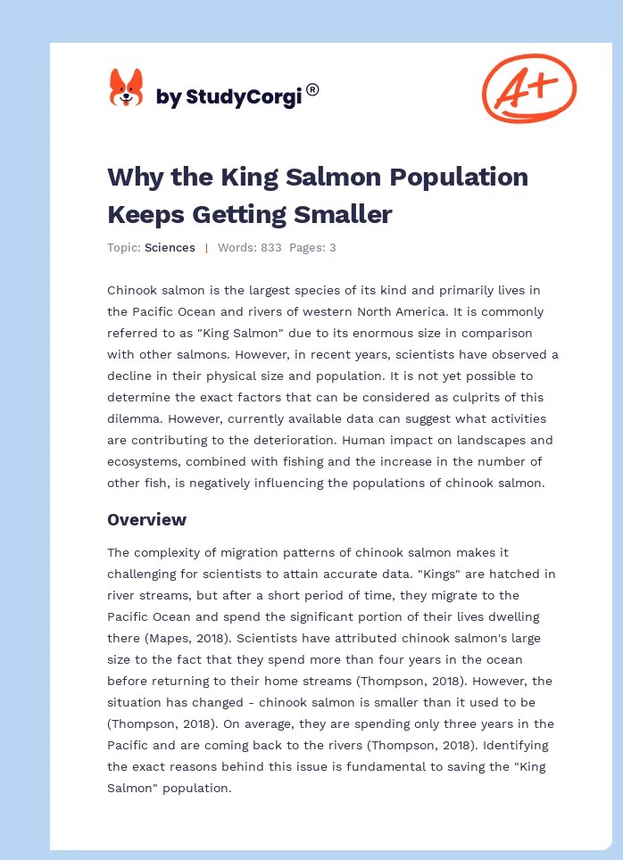 Why the King Salmon Population Keeps Getting Smaller Free Essay Example