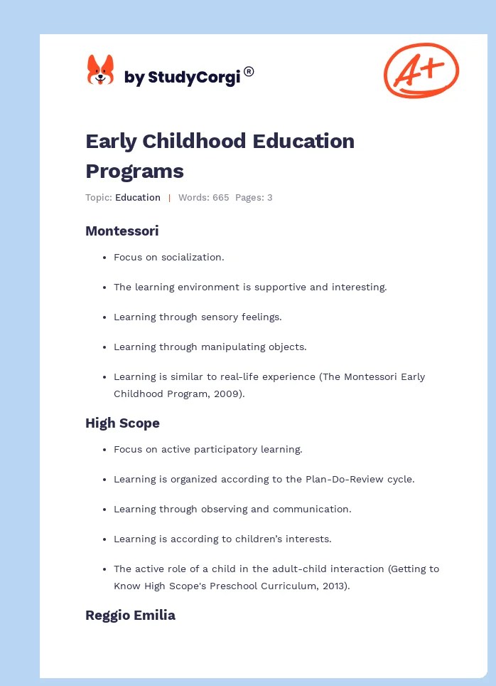 Early Childhood Education Programs Free Essay Example
