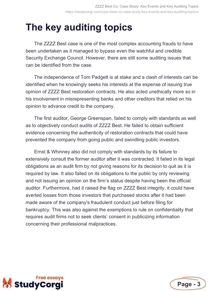 ZZZZ Best Co. Case Study Key Events and Key Auditing Topics Free