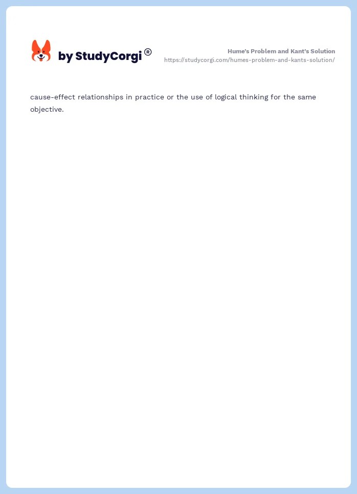 Hume's Problem and Kant's Solution Free Essay Example