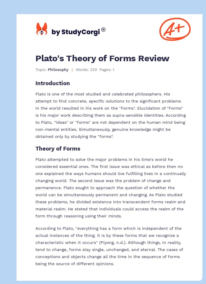 Plato's Theory of Forms Review Free Essay Example