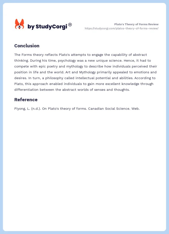 Plato's Theory of Forms Review Free Essay Example