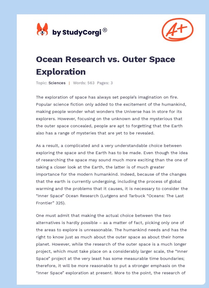 Ocean Research vs. Outer Space Exploration Free Essay Example