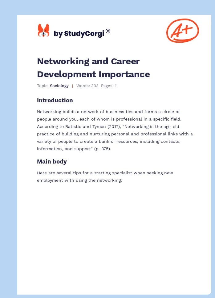 Networking and Career Development Importance Free Essay Example