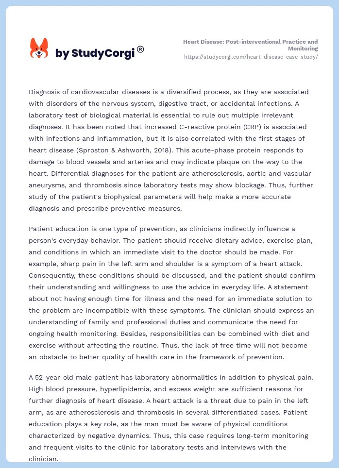 Heart Disease Case Study Free Essay Example