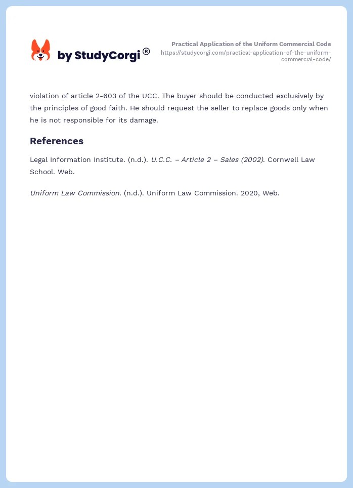 Practical Application of the Uniform Commercial Code Free Essay Example
