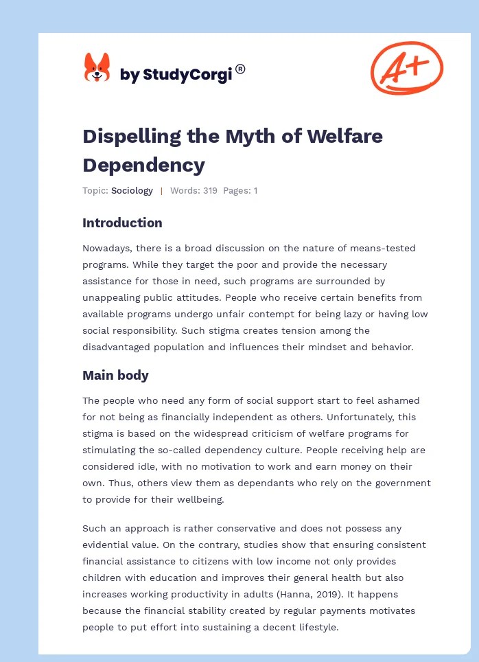Dispelling the Myth of Welfare Dependency Free Essay Example