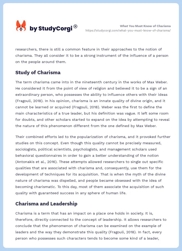 What You Must Know of Charisma Free Essay Example