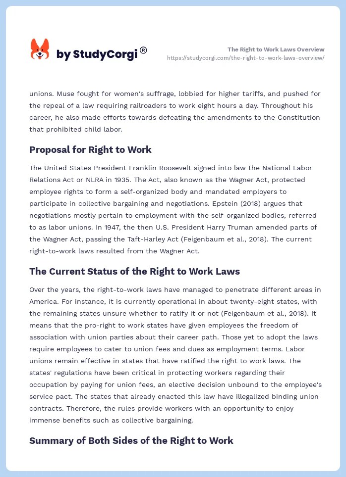 The Right to Work Laws Overview Free Essay Example