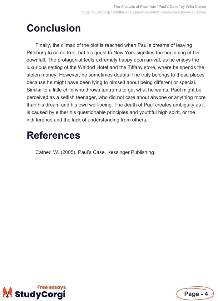 The Analysis of Paul from "Paul's Case" by Willa Cather Free Essay