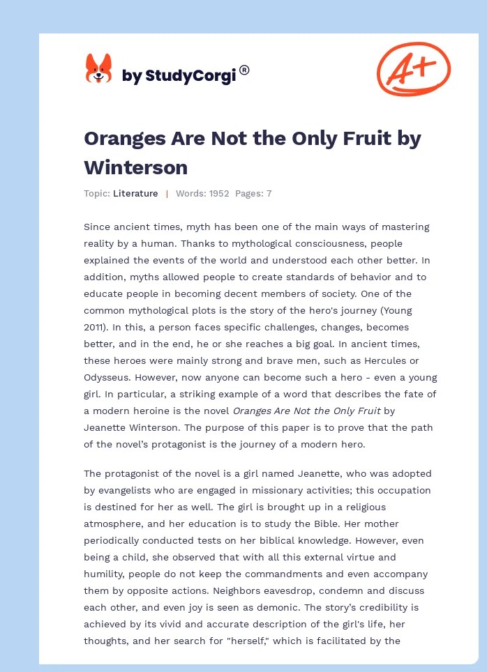 Oranges Are Not the Only Fruit by Winterson Free Essay Example