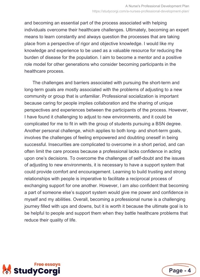 A Nurse's Professional Development Plan Free Essay Example