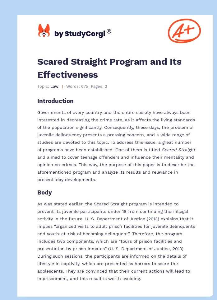 Scared Straight Program and Its Effectiveness Free Essay Example