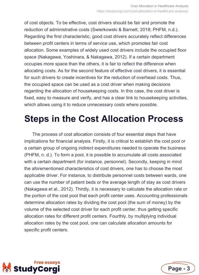 Cost Allocation in Healthcare Analysis Free Essay Example
