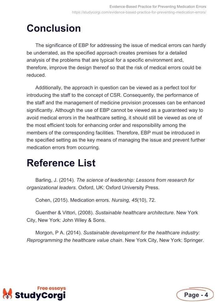 EvidenceBased Practice for Preventing Medication Errors Free Essay Example