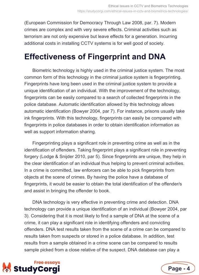 Ethical Issues in CCTV and Biometrics Technologies Free Essay Example