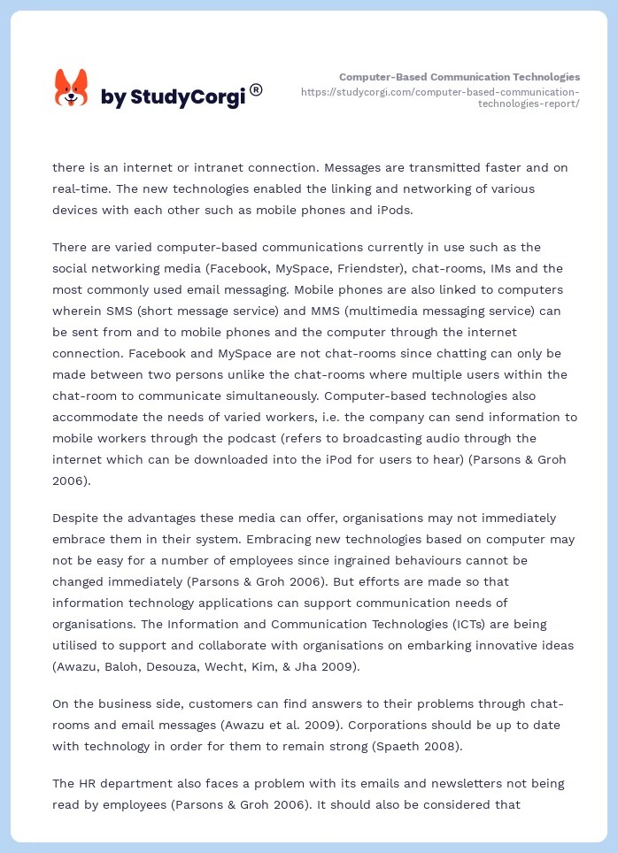 ComputerBased Communication Technologies Free Essay Example