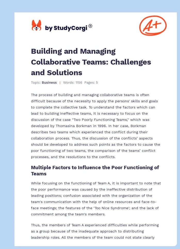 Building and Managing Collaborative Teams Free Essay Example