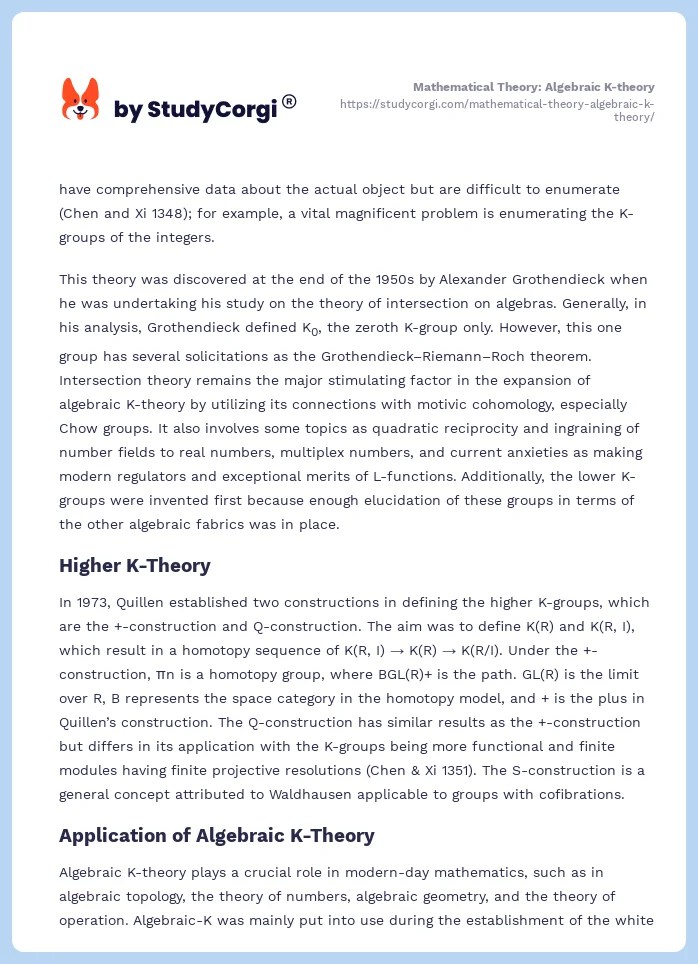 Mathematical Theory Algebraic Ktheory Free Essay Example