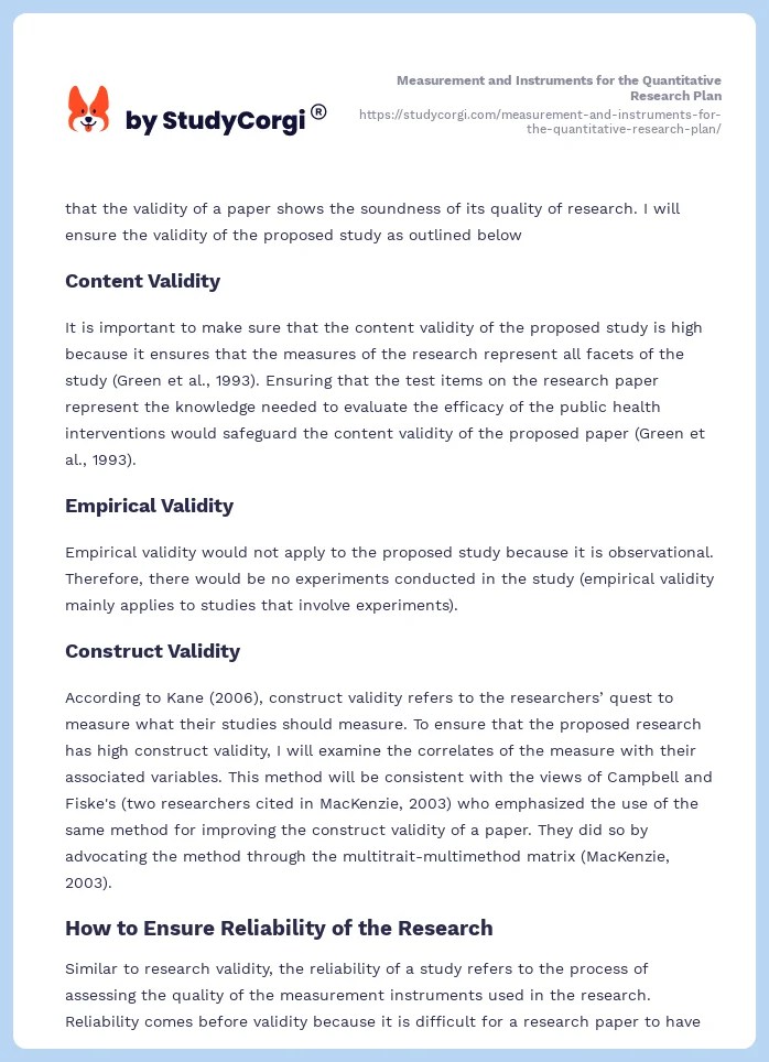Measurement and Instruments for the Quantitative Research Plan Free