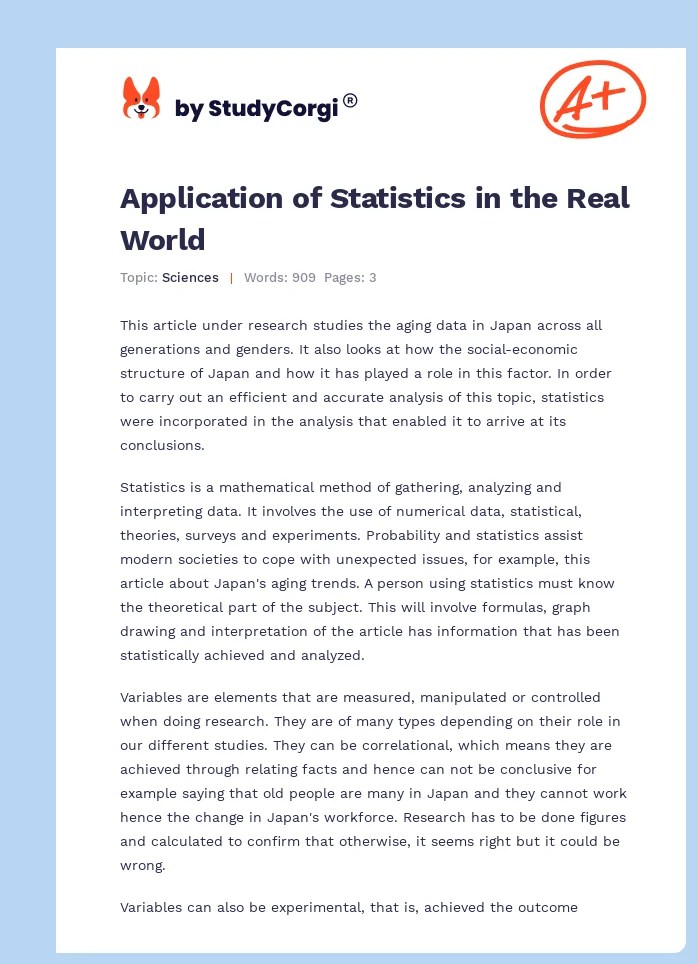 Application of Statistics in the Real World Free Essay Example