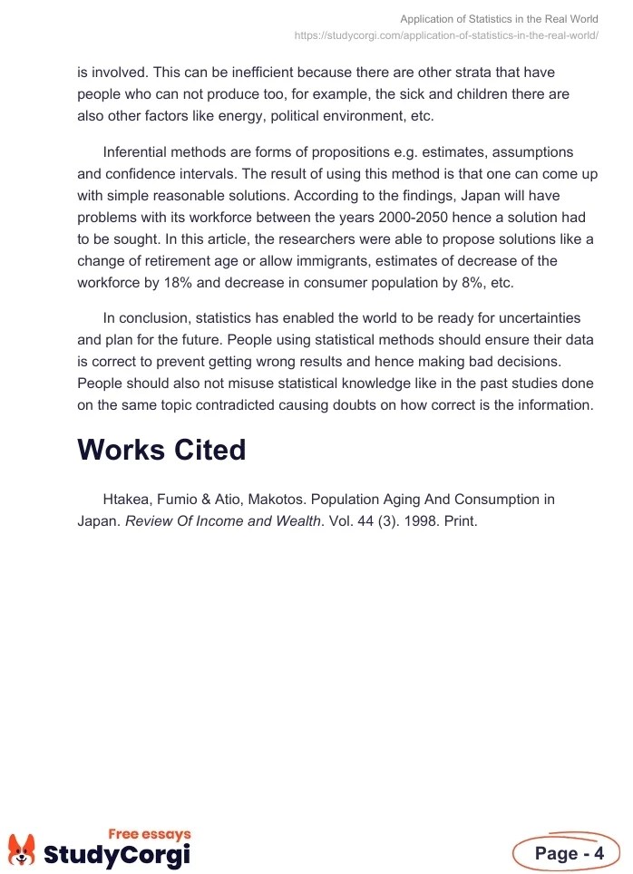 Application of Statistics in the Real World Free Essay Example